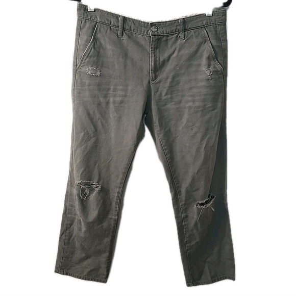 AG Adriano Goldschmied Distressed Olive Green Boyfriend Crop Pants Jeans Sz 27 - Picture 1 of 9